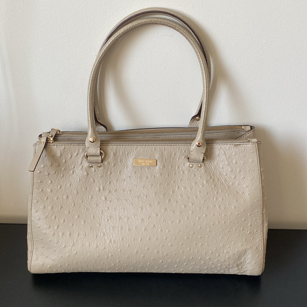Kate Spade Bristol Drive Loden Embossed Ostrich Soft Taupe Leather Bag